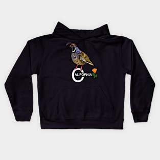 California quail state bird Californian poppy flowers Kids Hoodie